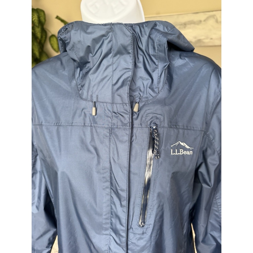 LL Bean Windbreaker Tek Raincoat Full Zip Hooded Jacket Women M Navy Blue #985